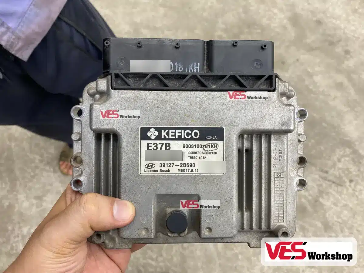 Nhãn hộp ECU Hyundai Kefico ghi họ hộp MEG17.9.12 và mã phụ tùng 39127-2B690